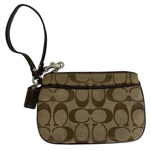 Coach Signature C Wristlet Clutch Tan/Brown Canvas/Leather Small Purse Hang Tag